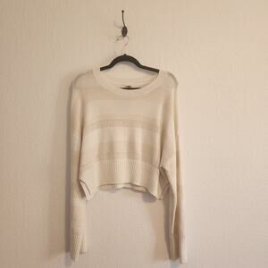 Happily Grey Womens Size L Tan/White Stripped Knit Oversized Cropped Sweater New